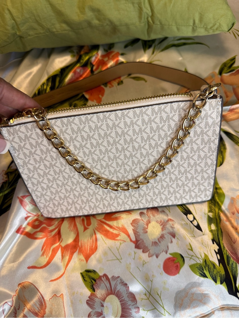 Michael Kors Vanilla MK Monogram Belt Bag / Fanny Pack w/ Chain Detail